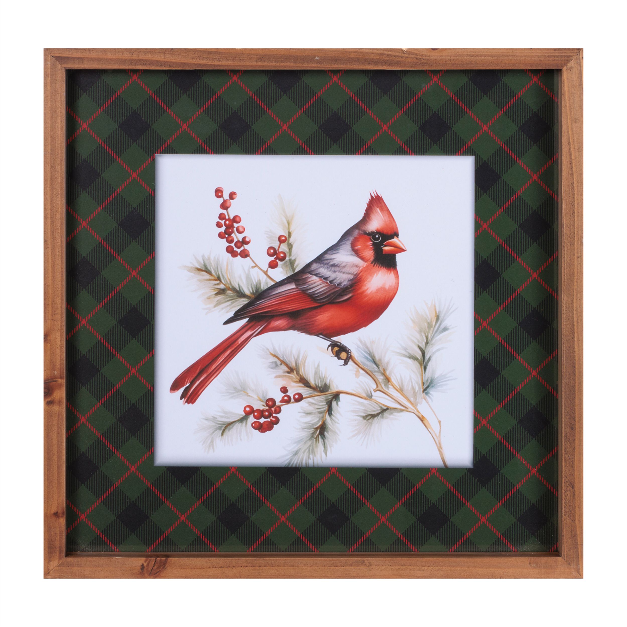 Framed Cardinal Print Wall Art 15.5 inchesSQ, RED GREEN WHITE, hi-res image number 0