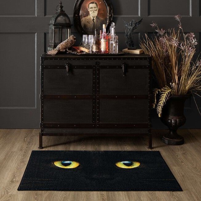 Cat Face Black Kitchen Rug, , alternate image number null