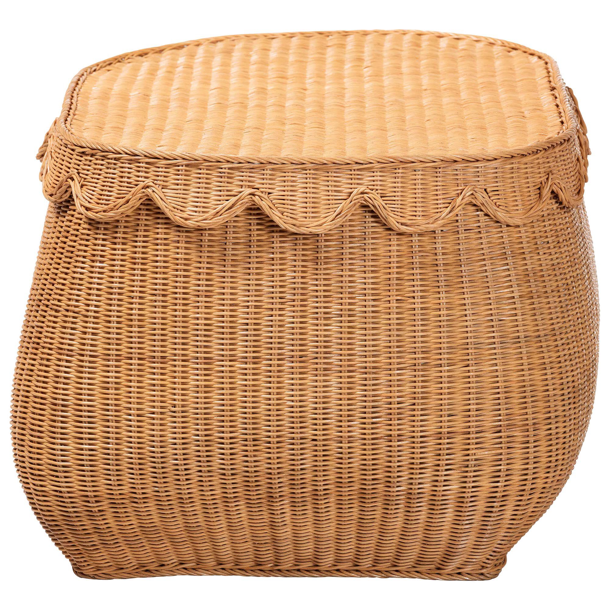 Ayleen Natural Rattan Basket with Scalloped Lid - Large, HONEY, alternate image number 4