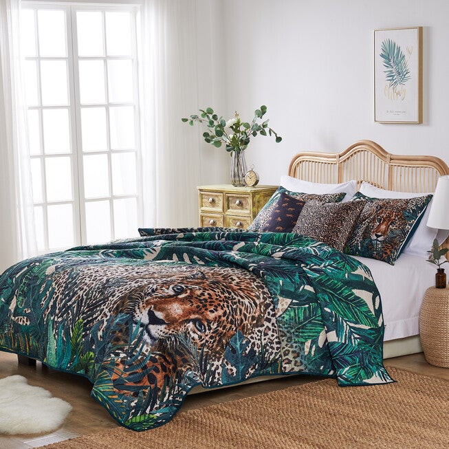Jungle Cat Teal Quilt Set, , alternate image number null