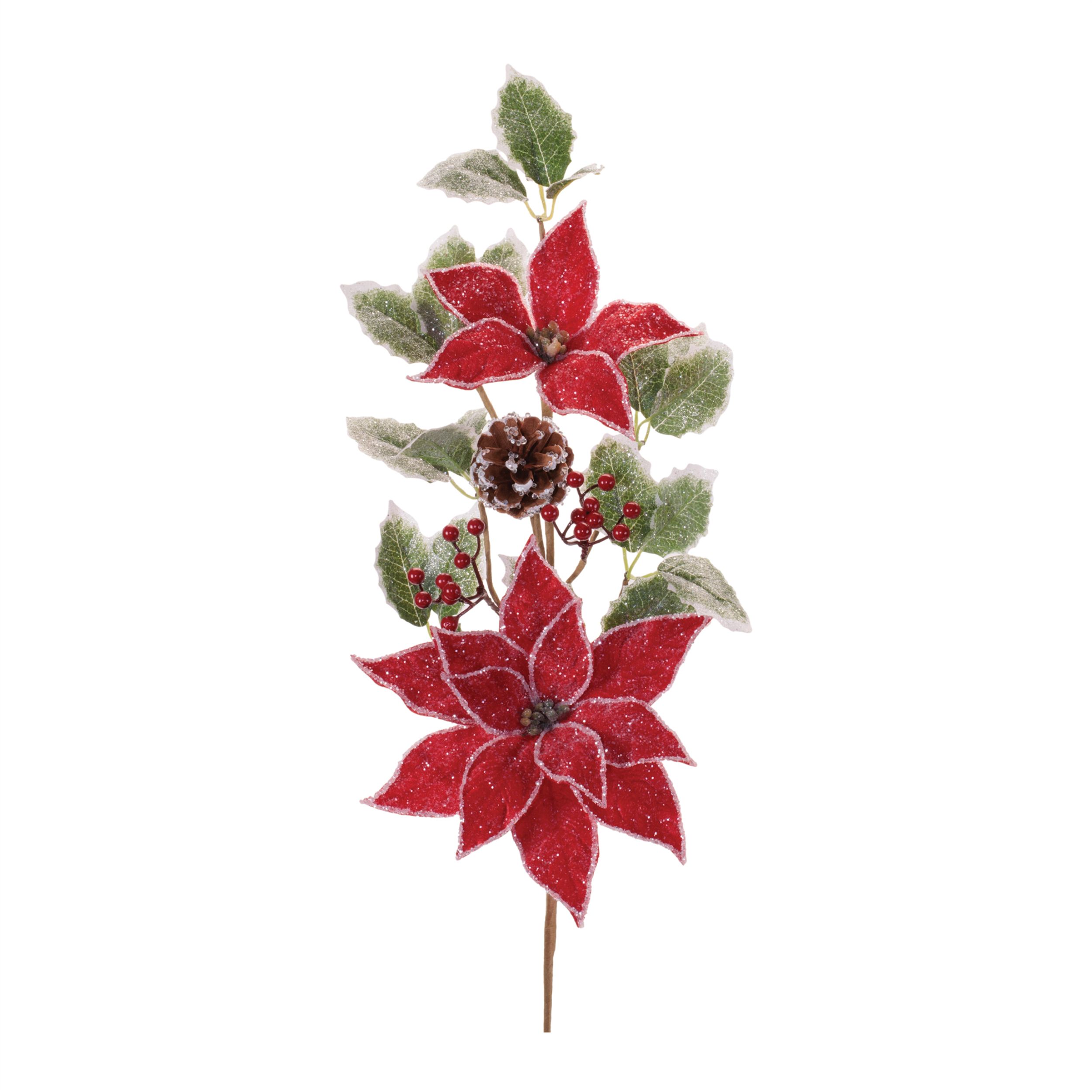 Poinsettia Floral and Holly Spray (Set of 2), RED GREEN, hi-res image number 0