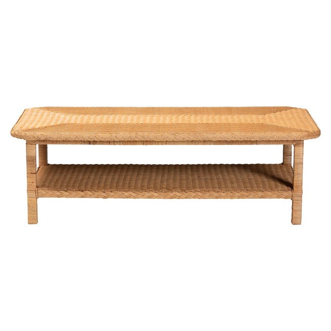 Minahasa Bohemian Light Honey Braided Rattan Coffee Table, LIGHT, alternate image number null