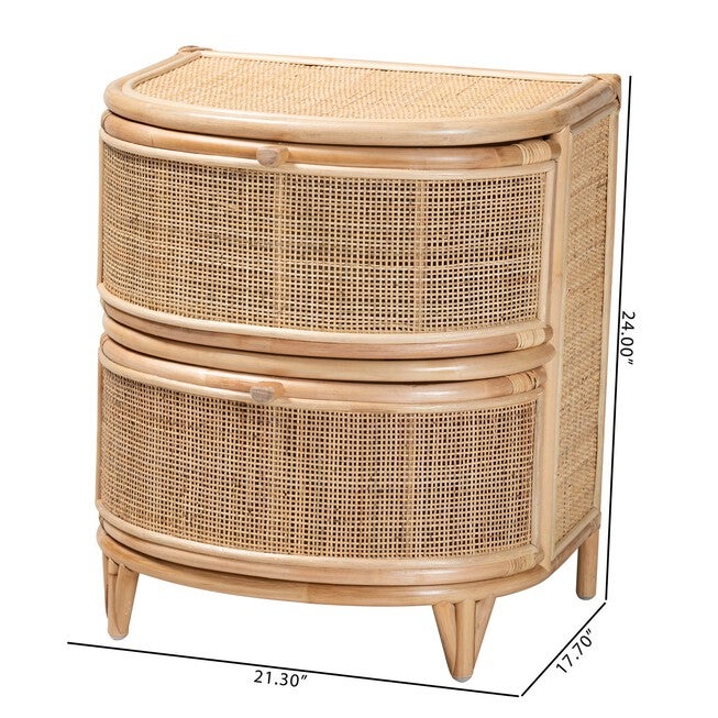 Oleta Modern Bohemian Natural Brown Rattan 2-Drawer Nightstand, , alternate image number null