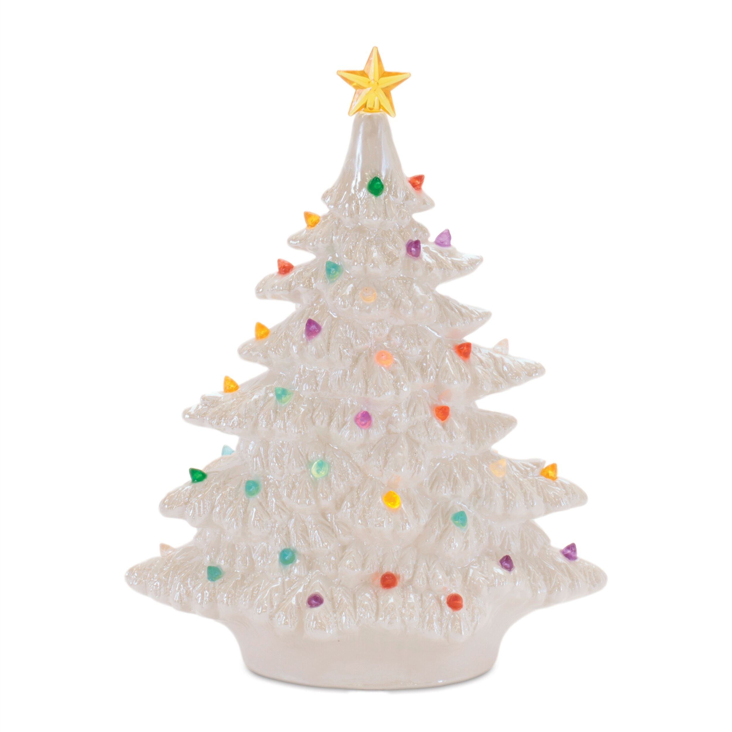 Lighted Ceramic Christmas Tree with Multicolor Bulbs 11 inchesH, WHITE, alternate image number 1