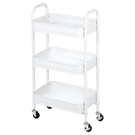 3 Tier Rolling Metal Cart with Wheels, White, WHITE, hi-res image number null