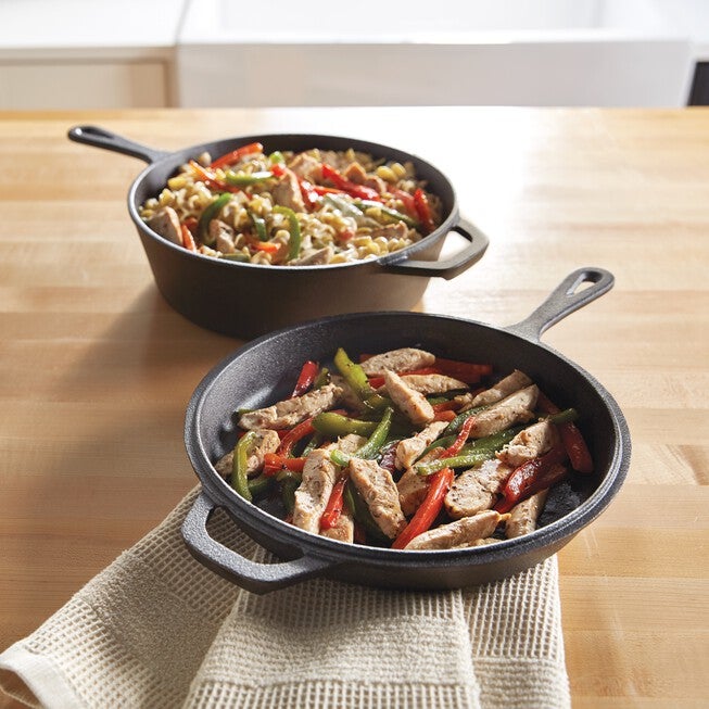 2-PC. Pre-seasoned Cast Iron Combo Cooker, BLACK, hi-res image number 0