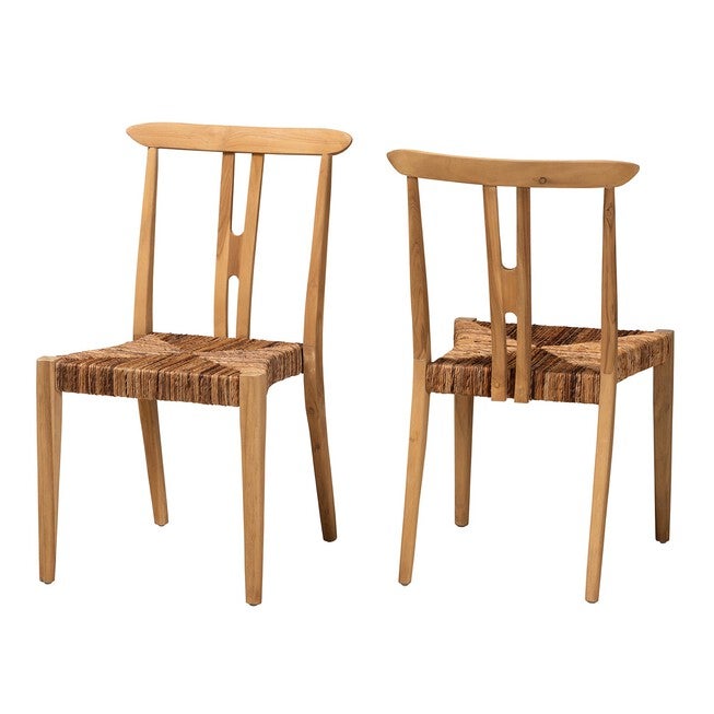 Artha Modern Bohemian Natural Brown Teak Wood And Seagrass 2-Piece Dining Chair Set, NATURAL BROWN, hi-res image number null