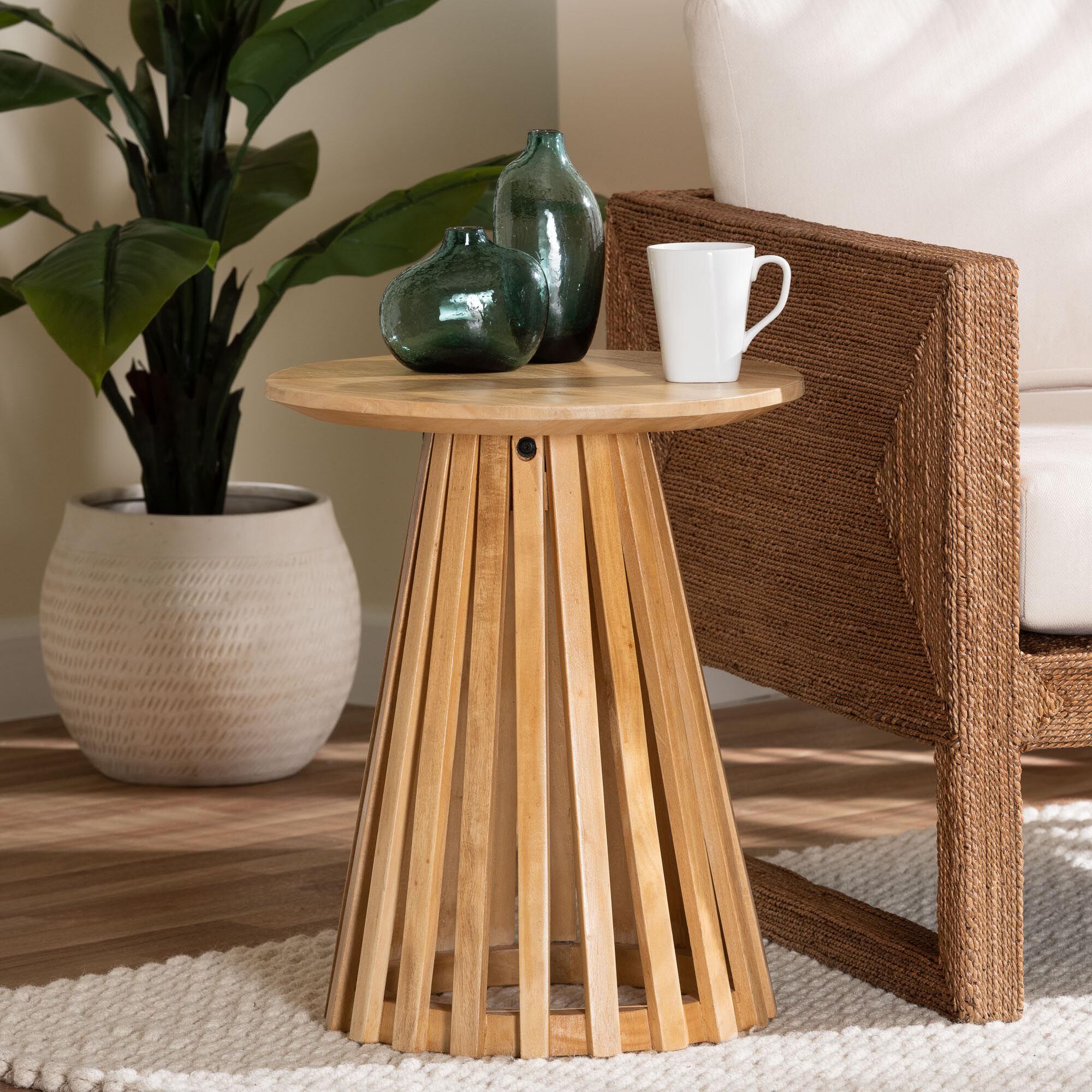 Caribic Modern Slatted Acacia Wood End Table | King Size
