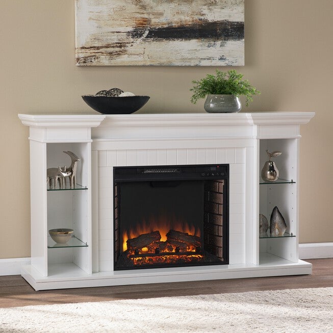 Henstinger Electric Fireplace W Bookcase, WHITE, hi-res image number null