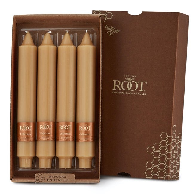 Smooth Collenette 9 inch Beeswax Unscented Taper Candle, Box of 4, BEES, hi-res image number null