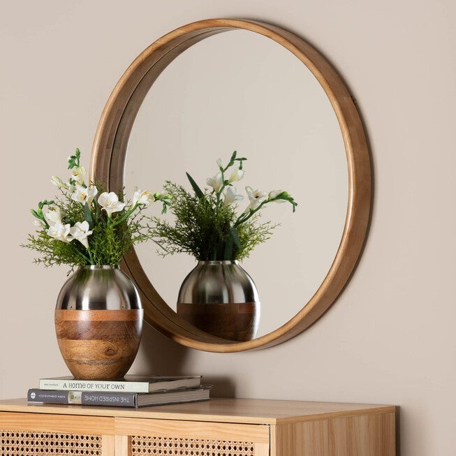 Tazara Japandi Natural Round Accent Wall Mirror, NATURAL BROWN, alternate image number 3