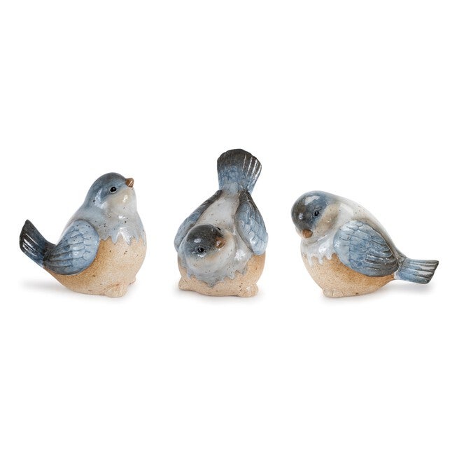 Ceramic Bird Figurines with Unglazed Accents (Set of 3), BLUE BEIGE, hi-res image number null