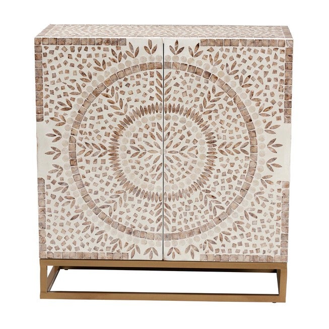 Ercilia Modern Bohemian White and Rustic Brown Mother of Pearl Storage Cabinet, , alternate image number 8