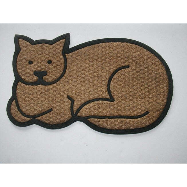 Shaped Cat Flat Weave Coir Mat With Rubber Backing Floor Coverings, MULTI, hi-res image number null