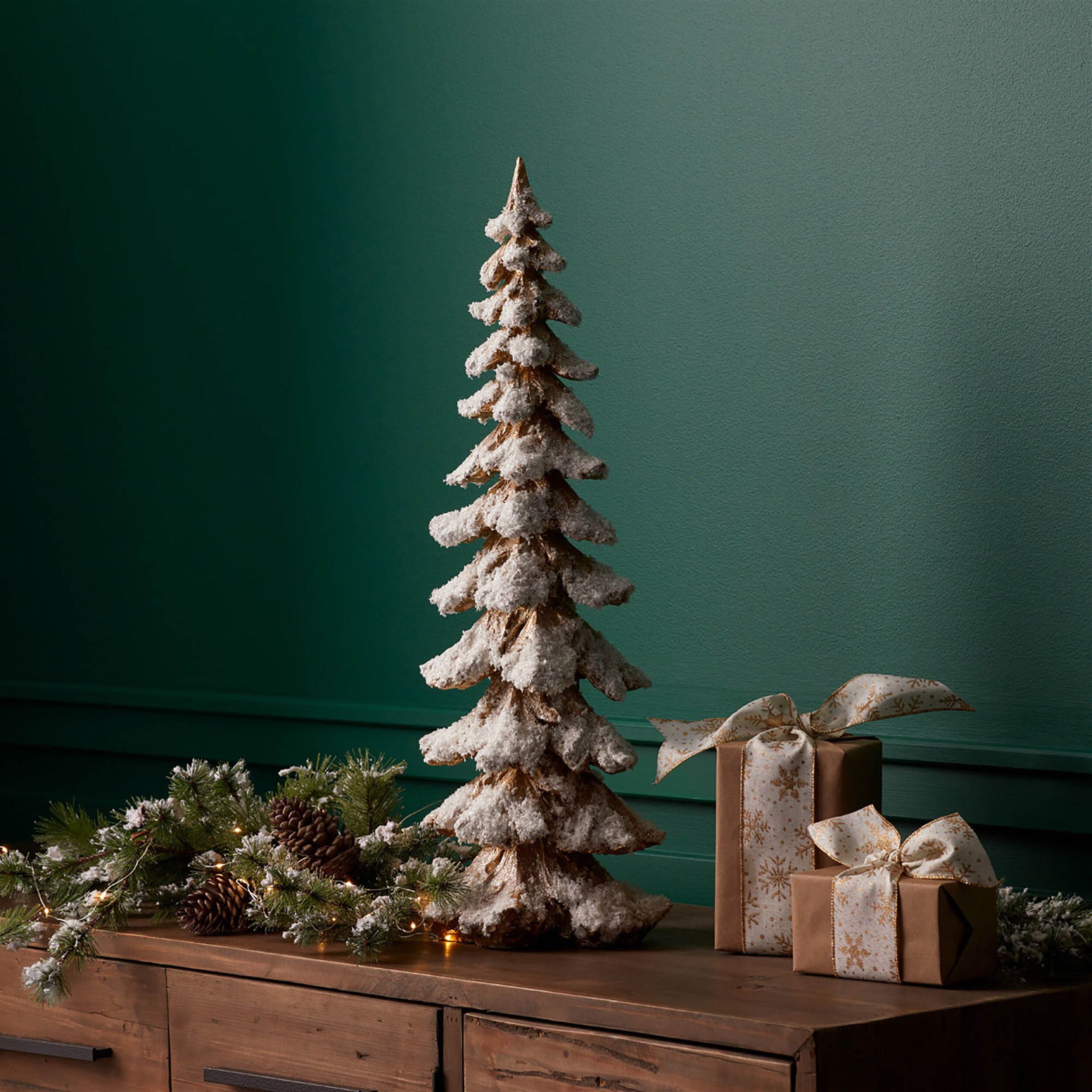 Gold Flocked Pine Tree 26 inchesH, GOLD WHITE, alternate image number 2