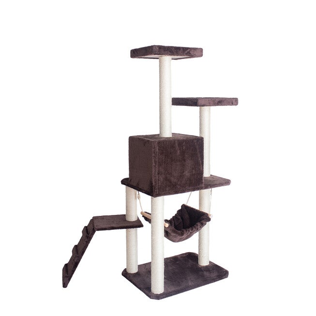4 Level Gleepet Real Wood 57 inches Condo Cat Tree With Ramp, Hammock, , alternate image number 7