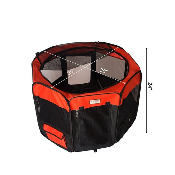 Portable Pet Dog Kitten Playpen In Black And Red Combo, , alternate image number null