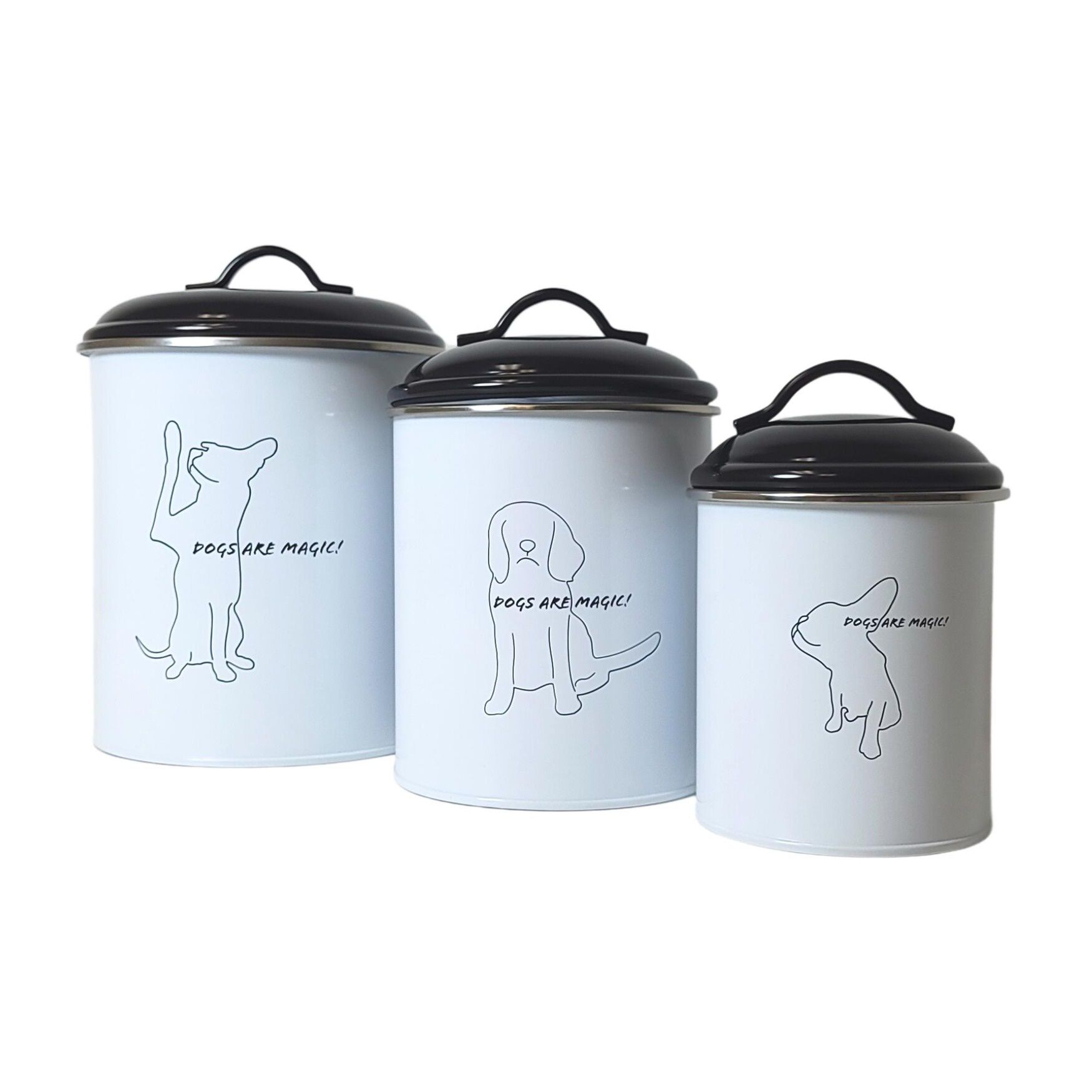 Pet Food & Treat Storage Canisters (Set Of 3), BLACK WHITE, hi-res image number 0