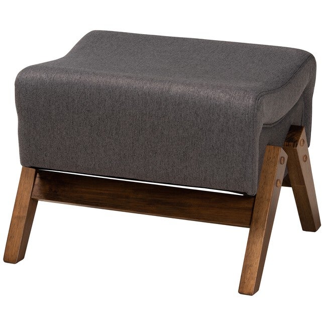 Hanson Mid-Century Modern Dark Grey Fabric And Walnut Brown Finished Wood Ottoman, DARK GREY, hi-res image number null