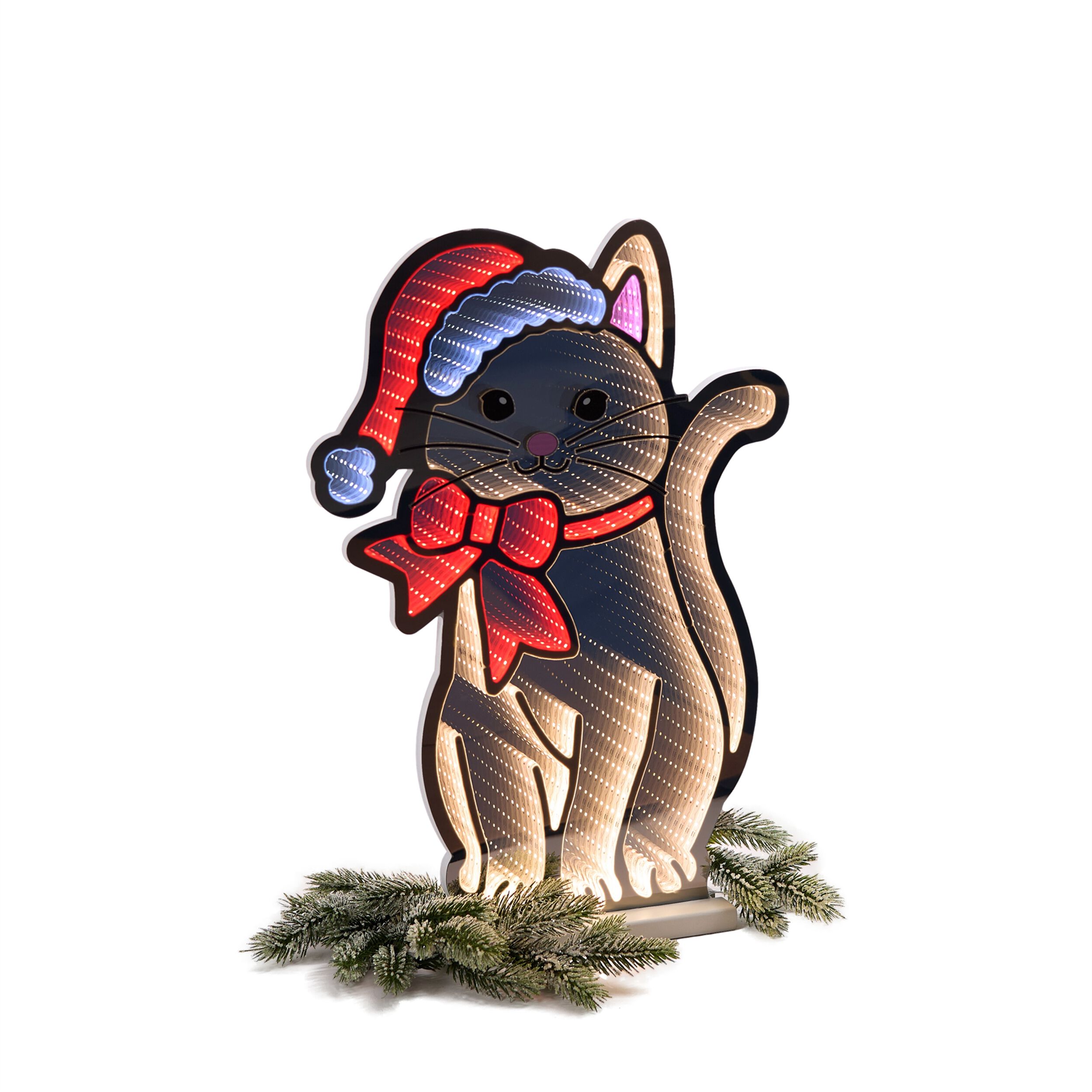Cat with Santa Hat and Bow Ekkolight 23.5 inchesH, BEIGE RED PINK, alternate image number 3