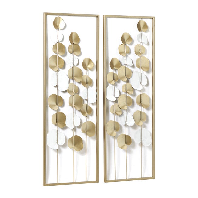 Set Of 2 Gold Metal Floral Wall Decor, , alternate image number null