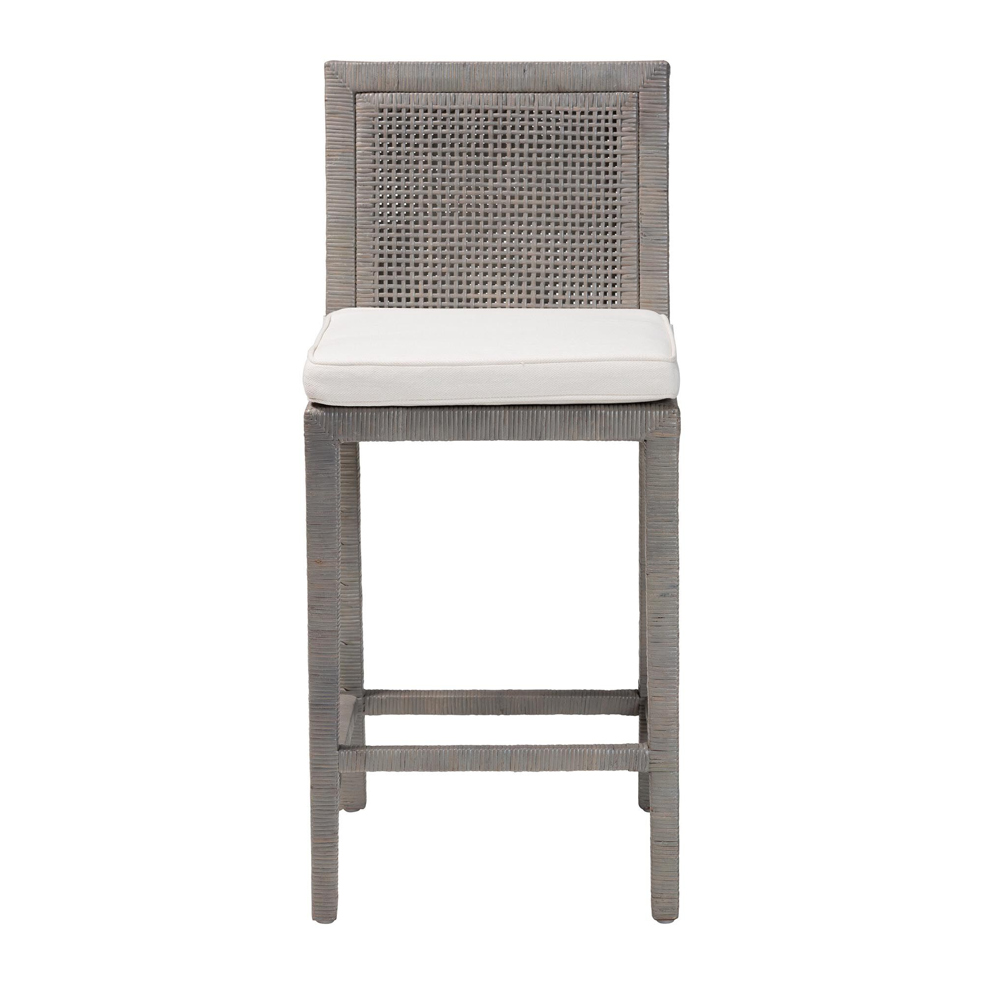Sofia Natural Rattan Counter Stool with white cushion