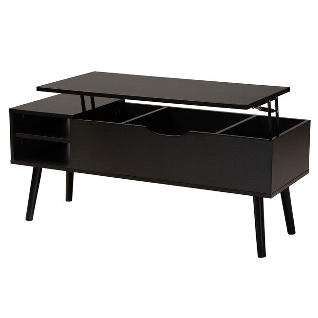 Roden Modern Two-Tone Black And Espresso Brown Finished Wood Coffee Table With Lift-Top Storage Compartment, , on-hover image number 1