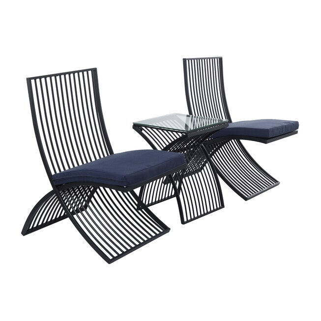 Set Of 3 Black Metal Eclectic Outdoor Seating Set, , on-hover image number 1