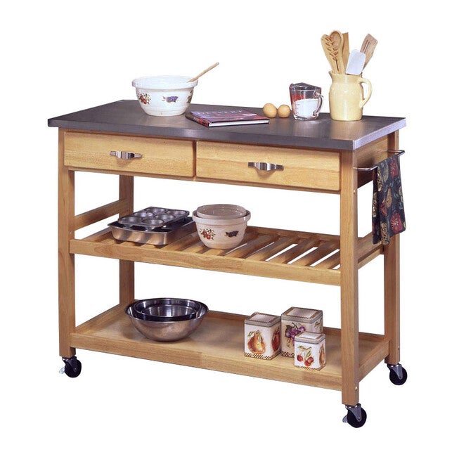 Kitchen Cart with Stainless Steel Top, STAINLESS STEEL WOOD, hi-res image number 0