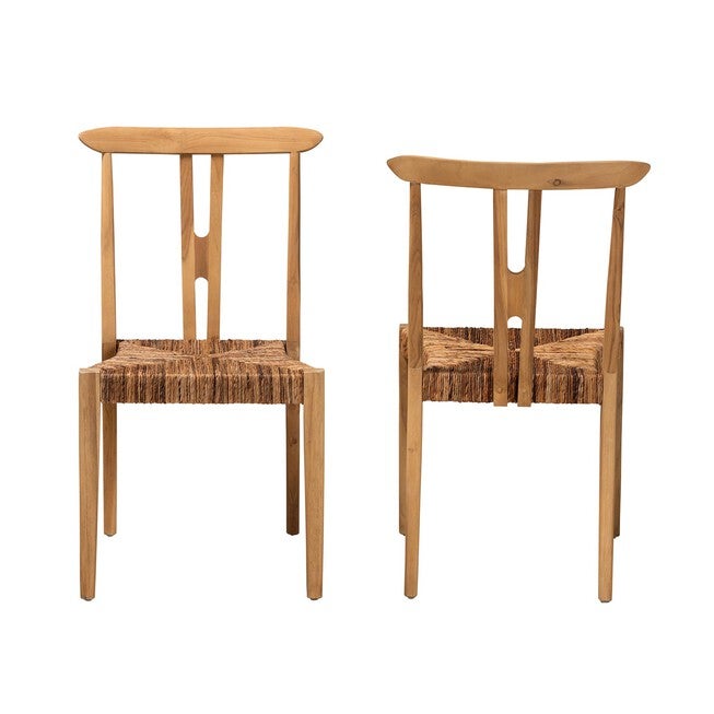 Artha Modern Bohemian Natural Brown Teak Wood And Seagrass 2-Piece Dining Chair Set, , on-hover image number null