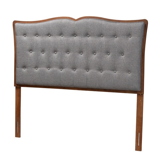 Georgia Classic And Traditional Grey Fabric And Walnut Brown Finished Wood Queen Size Headboard, GREY WALNUT BROWN, hi-res image number null