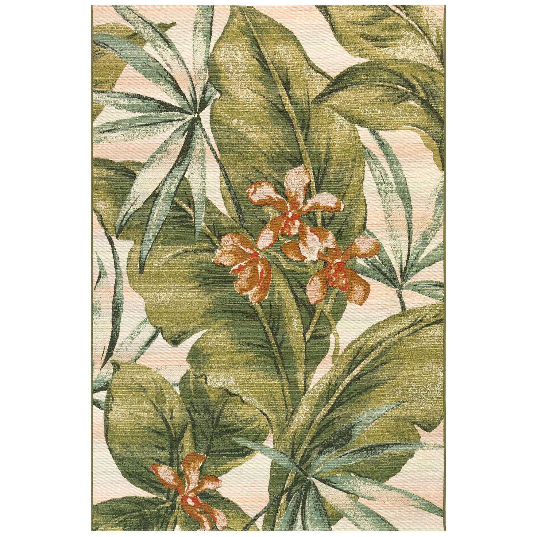 Liora Manne Marina Tropical Leaf Indoor/Outdoor Rug 23 inchesX7 feet 6 inches, CREAM, hi-res image number 0