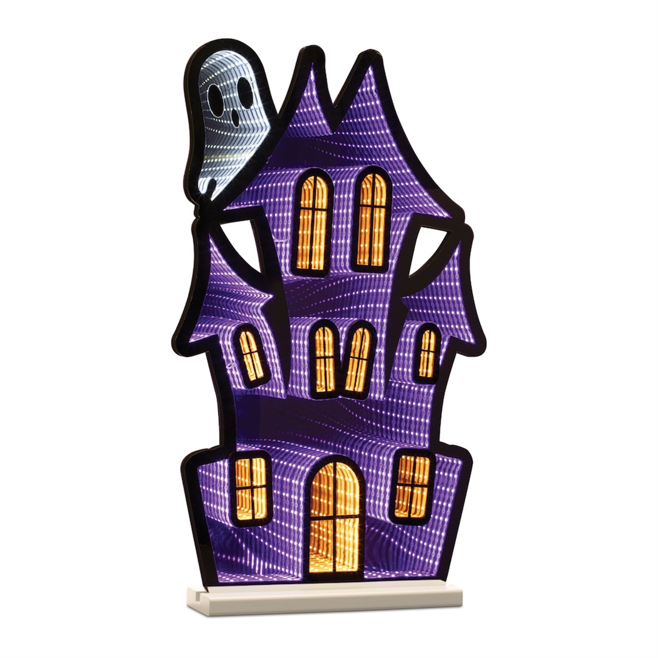Haunted House w/Ghost Ekkolight 23.5 inchesH, PURPLE BLACK ORANGE, hi-res image number 0