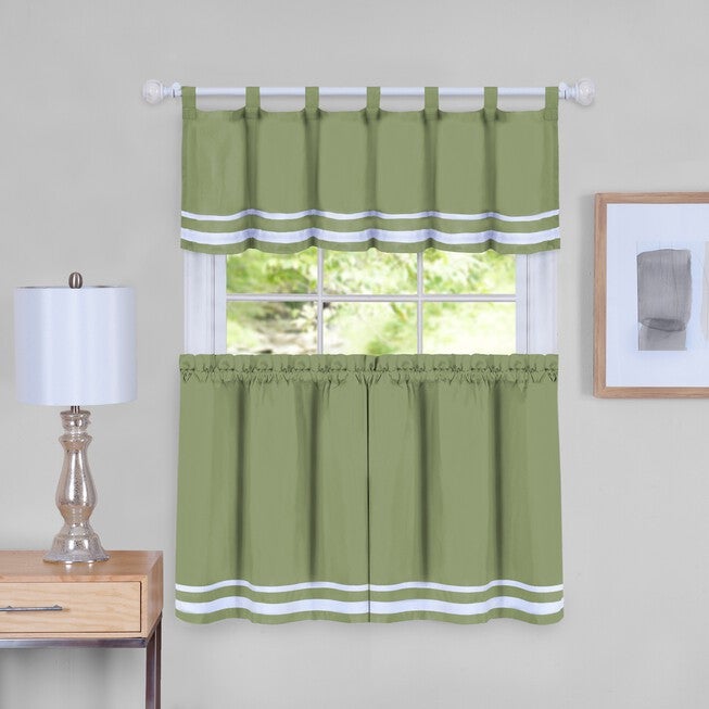 Dakota Window Curtain Tier Pair and Valance Set, GREEN, hi-res image number 0