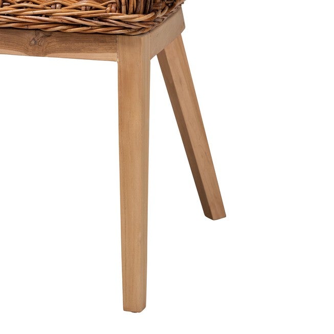 Mario Modern Bohemian Natural Brown Finished Teak Wood And Rattan 2-Piece Dining Chair Set, , alternate image number 4