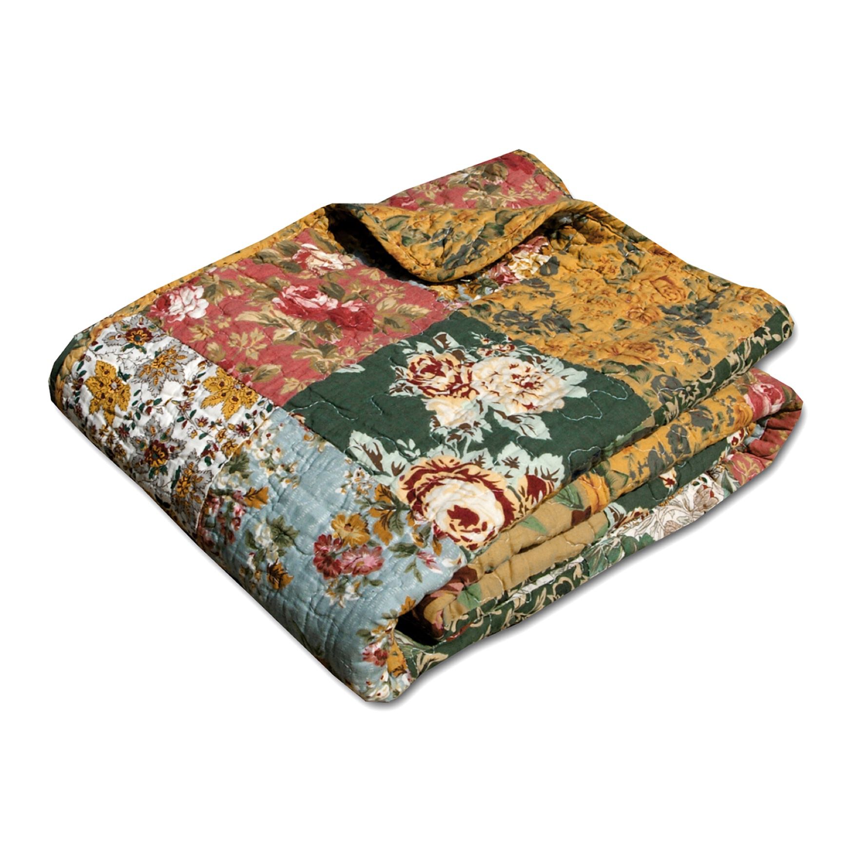 Antique Chic Floral Patchwork Quilted Throw Blanket, , on-hover image number 1
