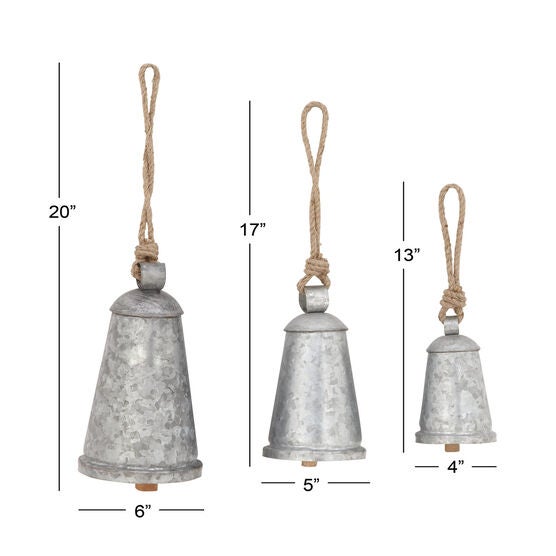 Set Of 3 Grey Metal Rustic Windchime, , alternate image number null