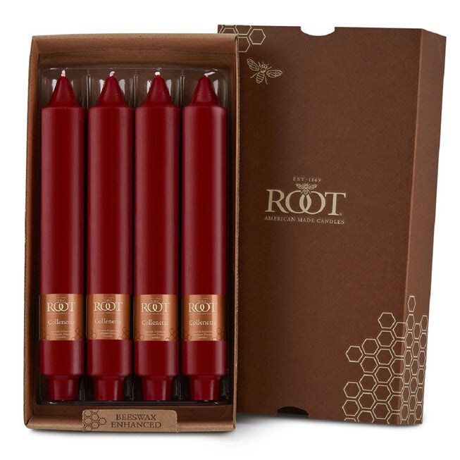 Smooth Collenette 9 inch Garnet Unscented Taper Candle, Box of 4, GARNET, hi-res image number null