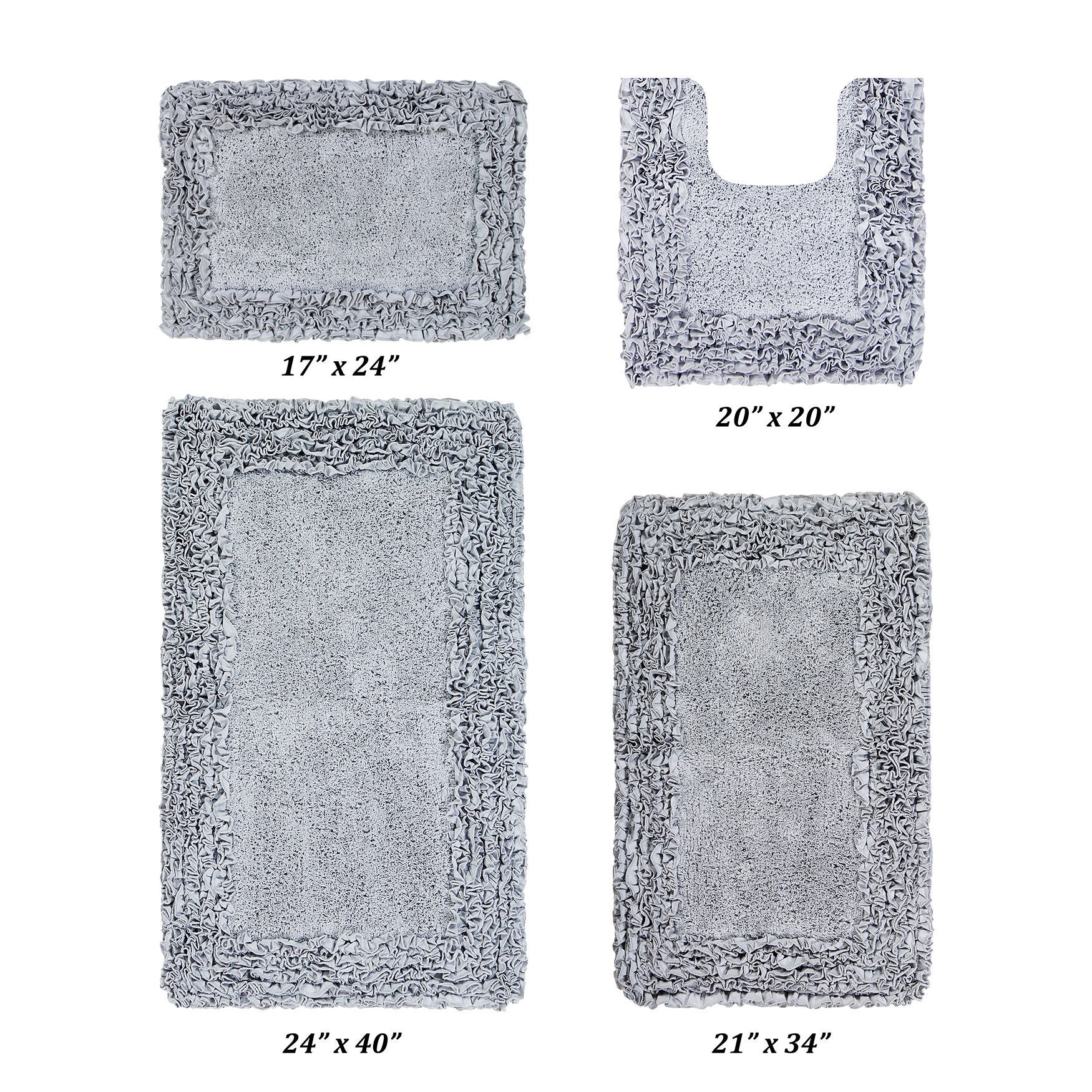 Shaggy Border Bath Rug Mat, 4 Pc Set, (17 inches X 24 inches | 20 inches X 20 inches | 21 inches X 34 inches | 24 inches X 40 inches), SILVER, hi-res image number 0