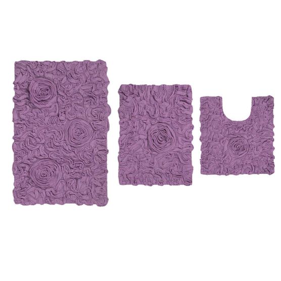Bell Flower 3 Piece Bath Rug Collection, PURPLE, hi-res image number null