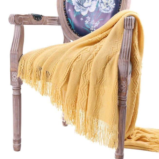 Battilo Home Intricate Woven Throw Blanket with Raised Patterns and Tasseled End, 50 inchesL x 60 inchesW, , on-hover image number 1