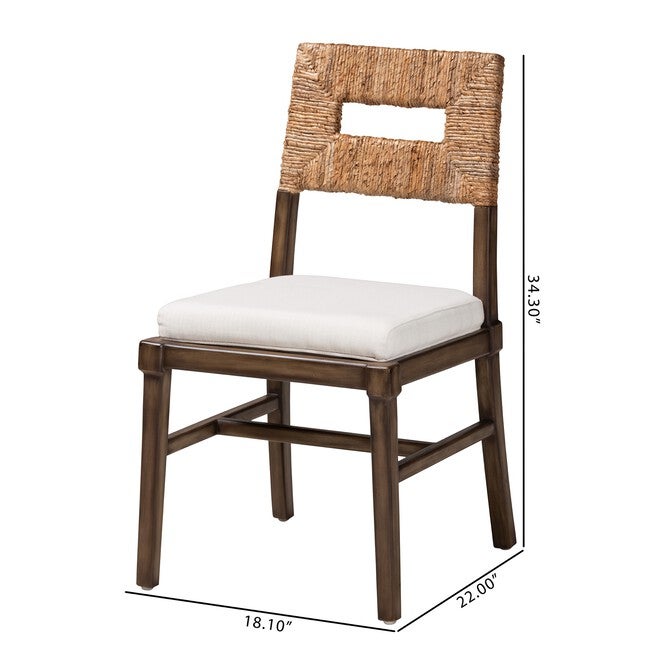 Porsha Modern Bohemian Dark Brown Finished Mahogany Wood And Natural Rattan Dining Chair, , alternate image number null