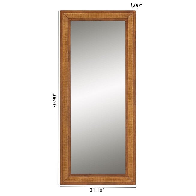 Rowanne Mid-Century Modern Walnut Brown Rubberwood And Rattan Frame Wall Mirror, , alternate image number 4