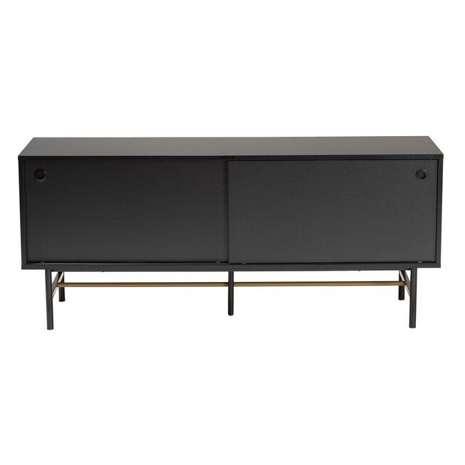 Truett Modern Dark Brown Finished Wood And Two-Tone Black And Gold Metal Tv Stand, , alternate image number 2