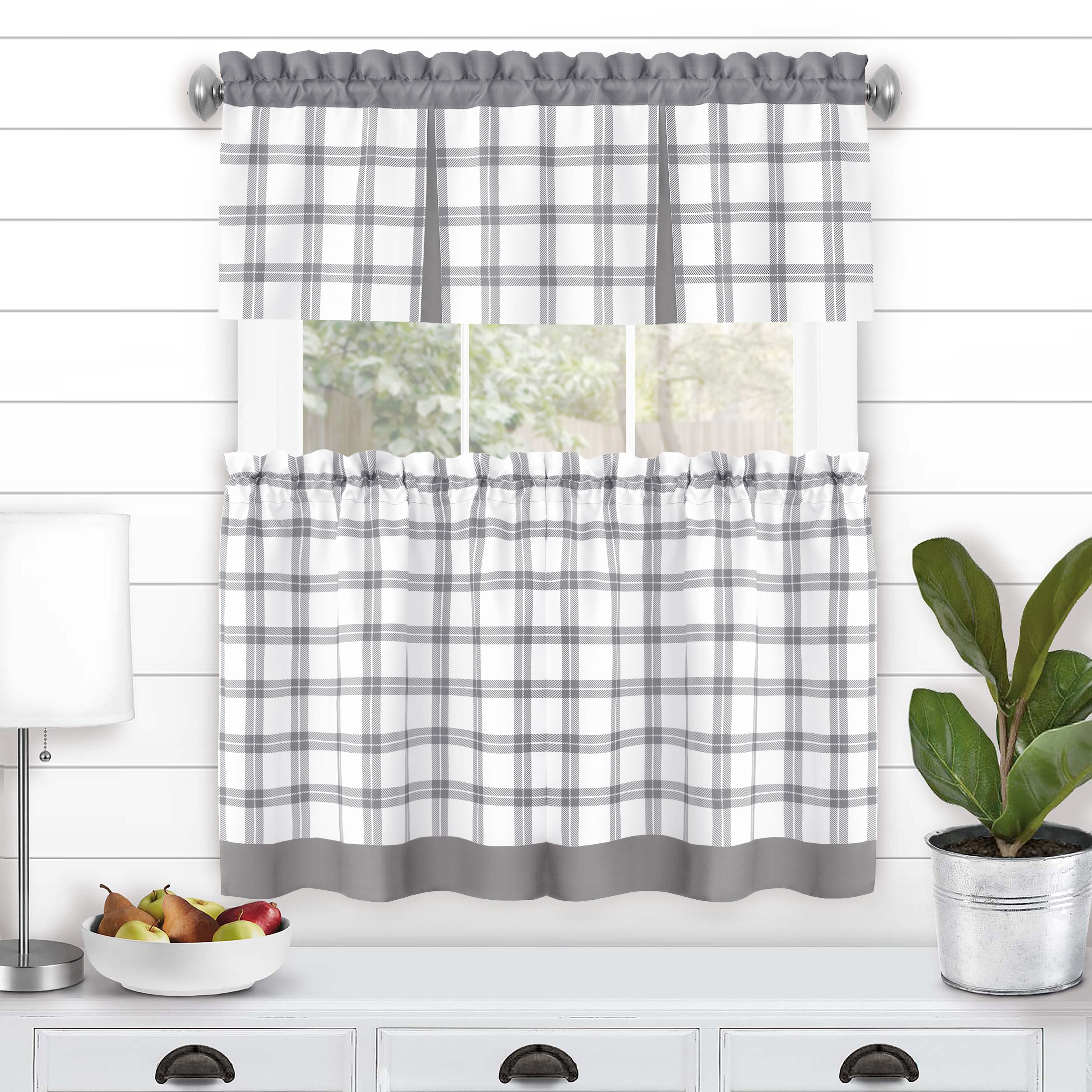 Tate Tier and Valance Window Curtain Set, GREY, hi-res image number 0