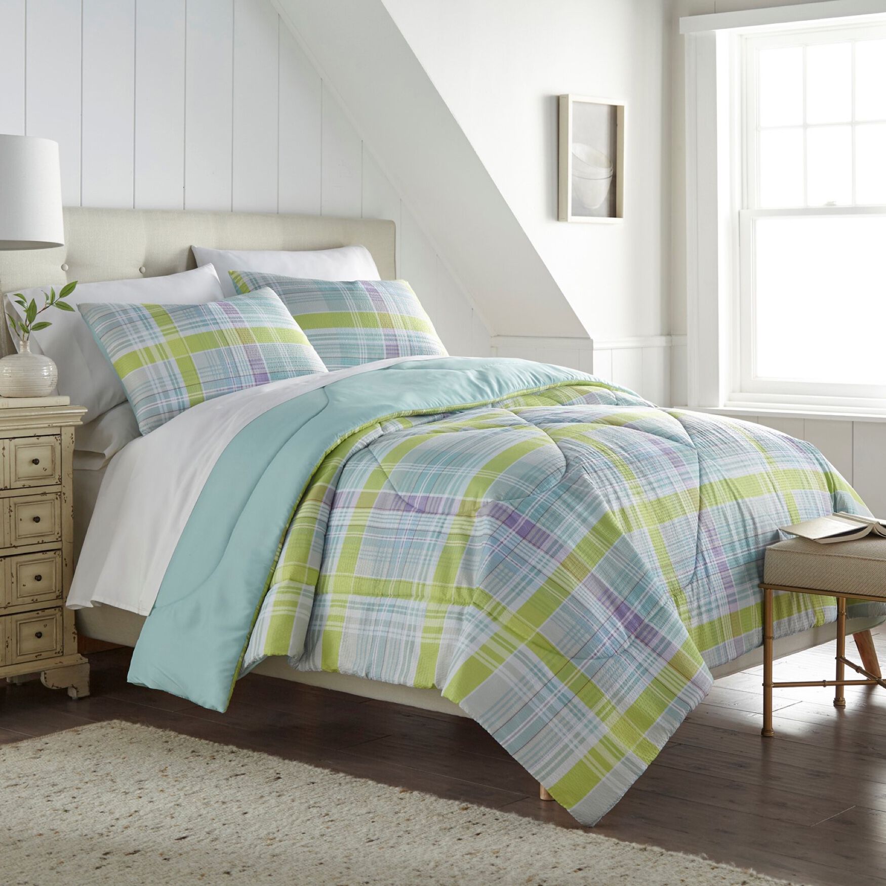 Seersucker Comforter Set, SUMMER PLAID, hi-res image number 0