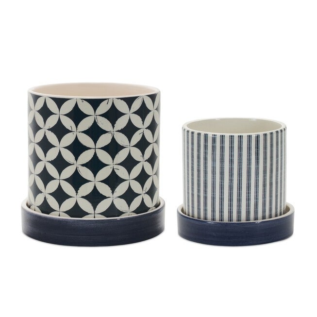 Container (Set of 2) 4.5 inchesD x 4.25 inchesH, 5.25 inchesD x 5.25 inchesH Dolomite, BLUE/WHITE, hi-res image number null