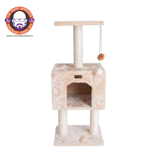 Real Wood 42 inches Cat Tree With Condo And Scratch Post, BEIGE, hi-res image number 0
