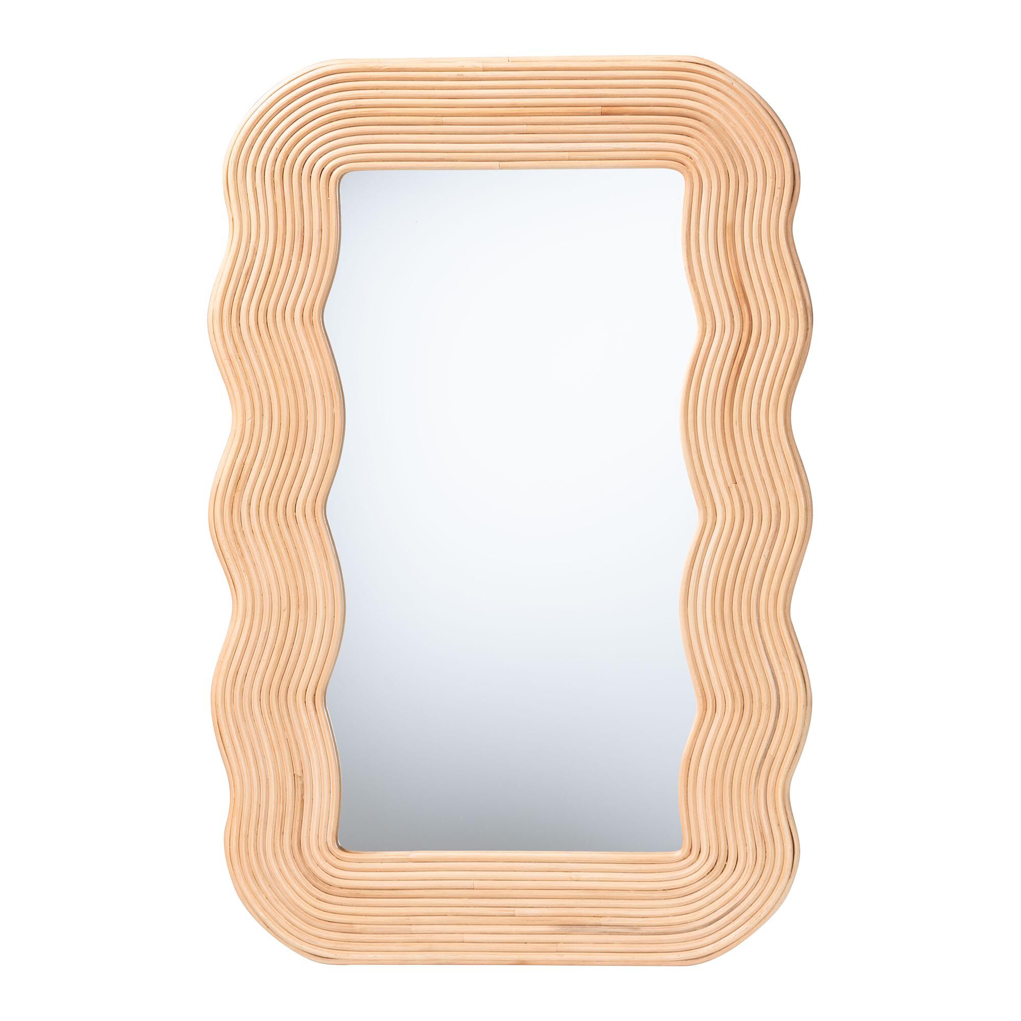 Drucilla Fluted Natural Rattan Scalloped Wall Mirror, HONEY, alternate image number 1