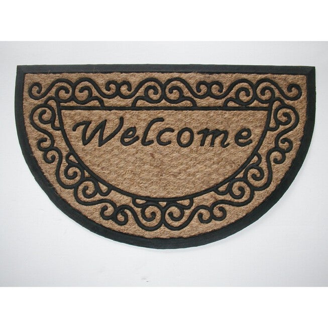 Welcome Scroll Hr Flat Weave Coir Mat With Rubber Backing Floor Coverings, MULTI, hi-res image number null